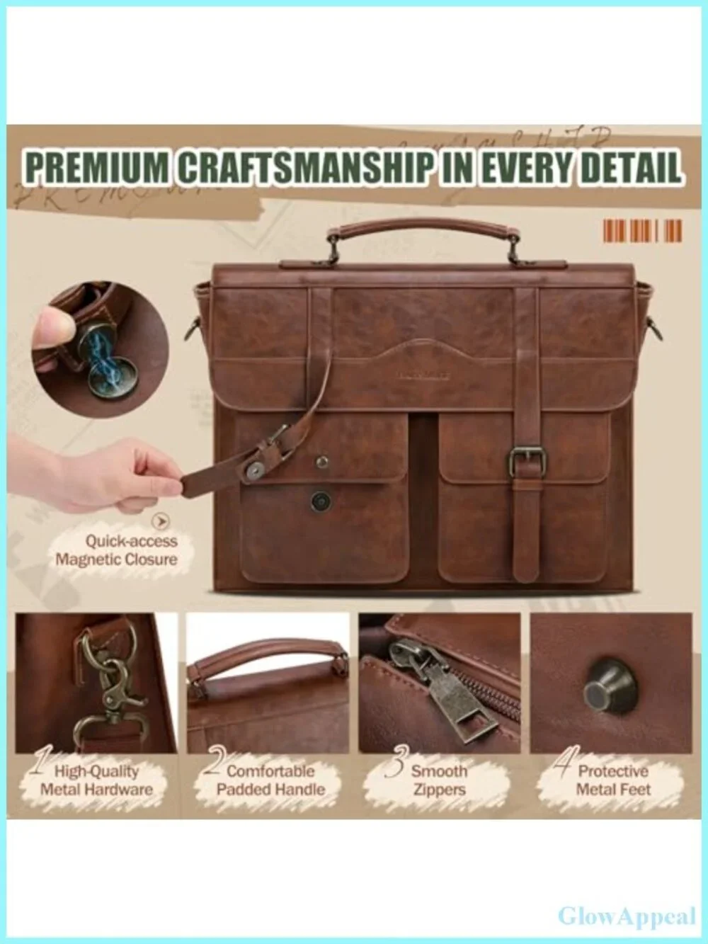 Mens 17.3 Inch PU Leather Laptop Messenger Bag Briefcase Satchel